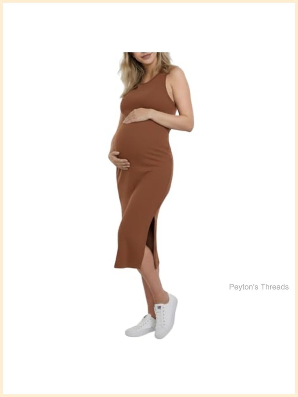 Maternity Sleeveless Racerback Rib Knit Midi Bodycon Dress